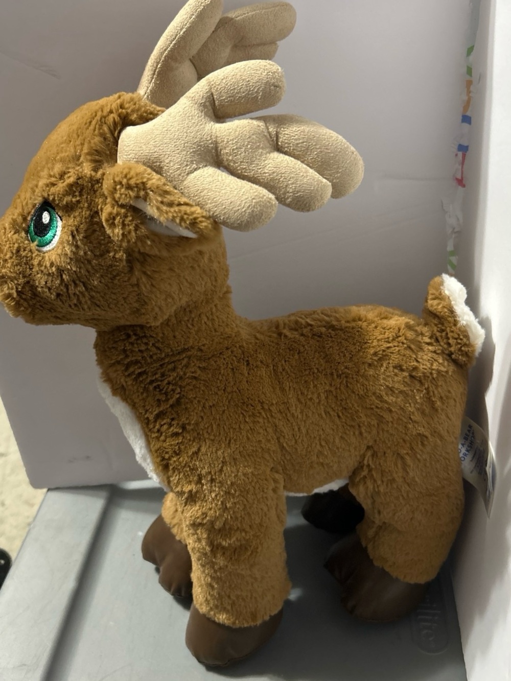Build-A-Bear Brown Deer Plush with Cream Antlers and Green Eyes